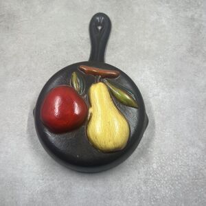 Vintage Ceramic 3D Skillet Wall Art Pan, apples and pear